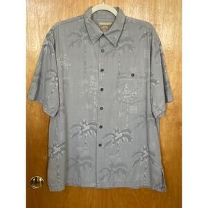 Kona Kai Hawaiian Silk Blend Palm Tree Light Blue Short Sleeve Shirt Mens L
